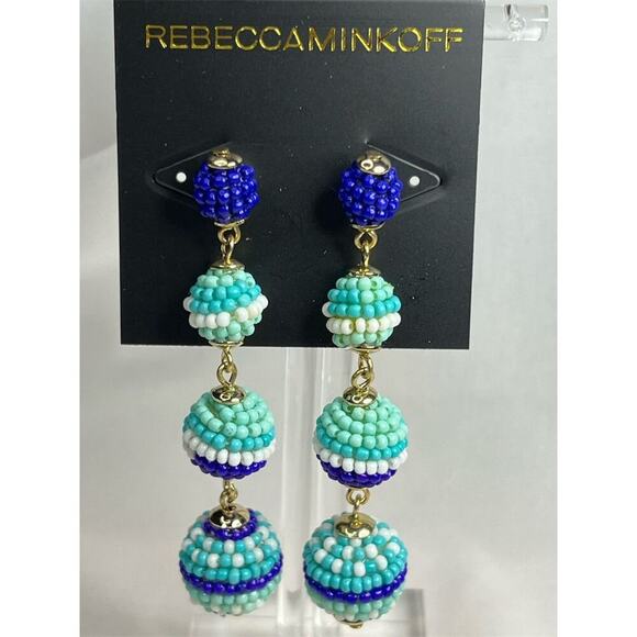 Rebecca Minkoff Beaded Ball Drop Earrings Multicolor Handmade Lightweight 3.5" - Picture 1 of 3